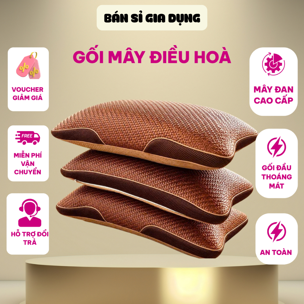 Gối mây lạnh, gối mây điều hoà thoáng mát dùng cho mùa hè giúp cho giấc ngủ ngon hơn