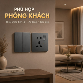 Công tắc ổ cắm âm tường 86 màu xám, PC chống cháy, USB Type-C, cổng mạng, 1/2/3/4 nút.