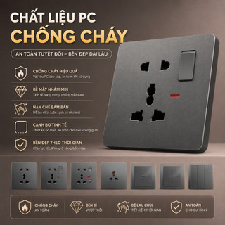 Công tắc ổ cắm âm tường 86 màu xám, PC chống cháy, USB Type-C, cổng mạng, 1/2/3/4 nút.
