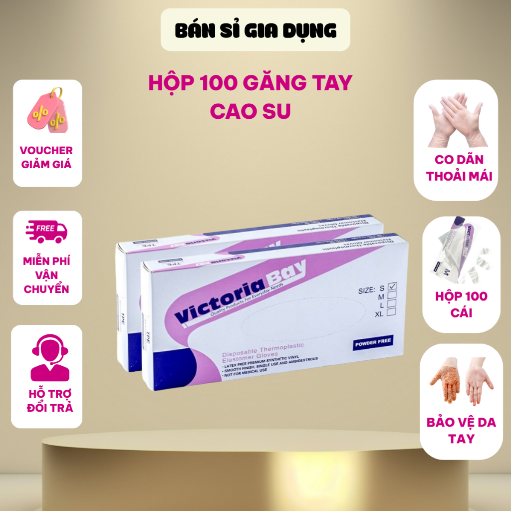 Hộp 100 găng tay cao su Tpe Victoria Bay làm bếp siêu dai