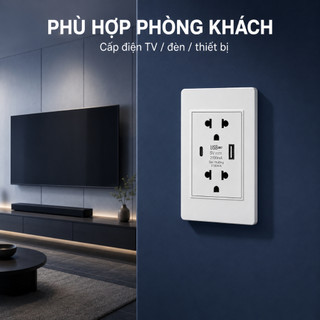 Ổ Cắm Âm Tường 118 USB Type-C, Ổ Cắm Đa Năng Sạc Thường / Sạc Nhanh 20W, Màu Trắng