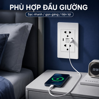 Ổ Cắm Âm Tường 118 USB Type-C, Ổ Cắm Đa Năng Sạc Thường / Sạc Nhanh 20W, Màu Trắng