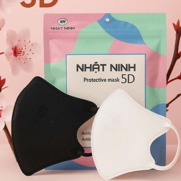 Thùng 200 cái khẩu trang 5D Nhật Ninh 3 lớp kháng khuẩn ôm sát mặt chống bụi mịn
