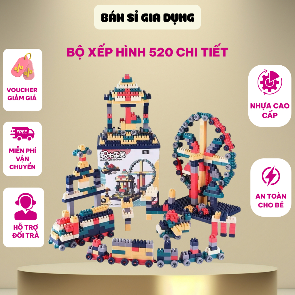 Bộ đồ chơi xếp hình 520 chi tiết nhựa ABS cao cấp an toàn cho bé phát triển tư duy sáng tạo