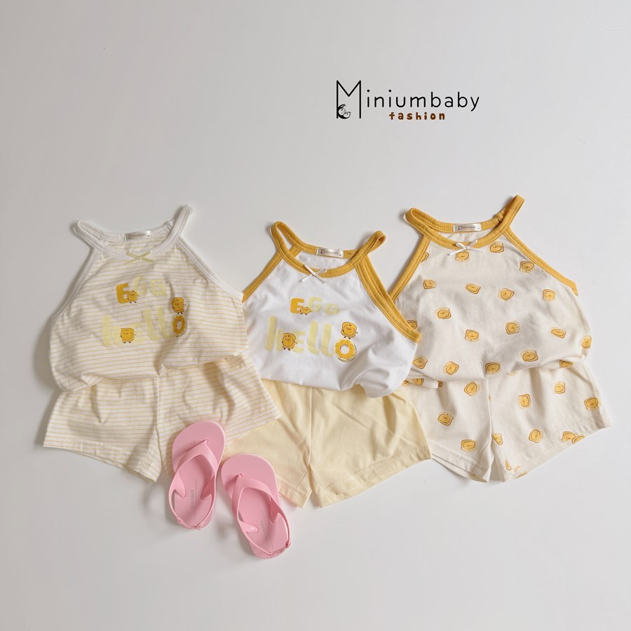 Set bộ 2 dây bé gái dáng áo yếm in gấu Miniumbaby mix quần rộng dáng váy, chất cotton mềm mát SB2739