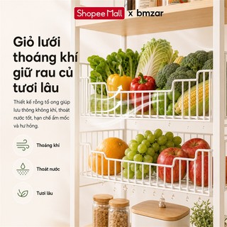 BMZAR Kệ lò vi sóng 3 4 tầng kệ bếp đa năng kệ để lò nướng kèm giỏ Kệ để đồ nhà bếp có ngăn tủ mặt gỗ MDF 1.3CM độ dày