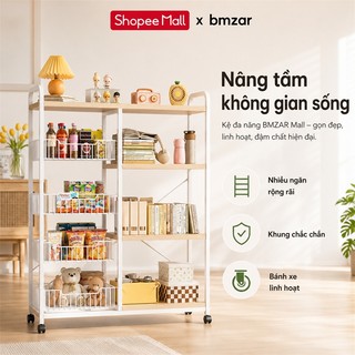 BMZAR Kệ lò vi sóng 3 4 tầng kệ bếp đa năng kệ để lò nướng kèm giỏ Kệ để đồ nhà bếp có ngăn tủ mặt gỗ MDF 1.3CM độ dày
