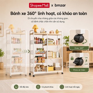 BMZAR Kệ lò vi sóng 3 4 tầng kệ bếp đa năng kệ để lò nướng kèm giỏ Kệ để đồ nhà bếp có ngăn tủ mặt gỗ MDF 1.3CM độ dày