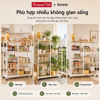 BMZAR Kệ lò vi sóng 3 4 tầng kệ bếp đa năng kệ để lò nướng kèm giỏ Kệ để đồ nhà bếp có ngăn tủ mặt gỗ MDF 1.3CM độ dày