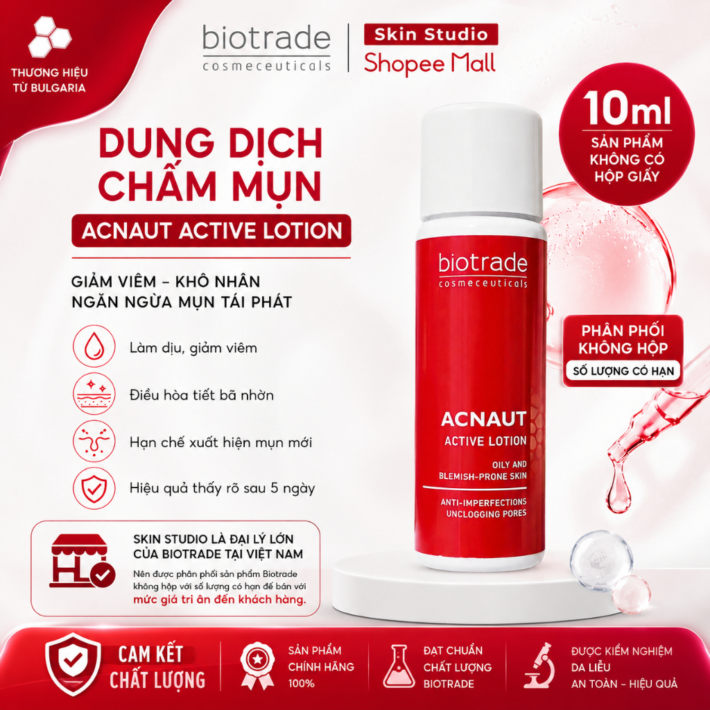 [MALL] Dung dịch chấm mụn BIOTRADE ACNAUT ACTIVE LOTION 10ml giảm mụn sưng, mụn mủ (Nobox)
