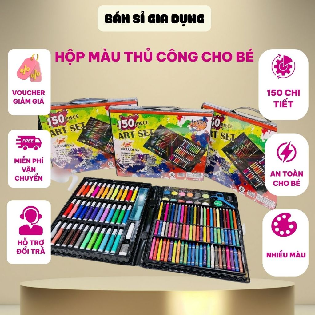 Hộp bút màu 150 chi tiết đầy đủ màu sắc cho bé tập tô tập vẽ
