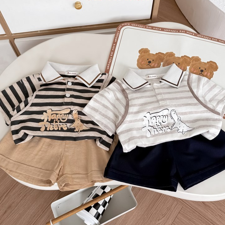 Set bộ polo cộc tay bé trai Miniumbaby in hình cute, bé đi học đi chơi, chất cotton mềm mịn SB2052