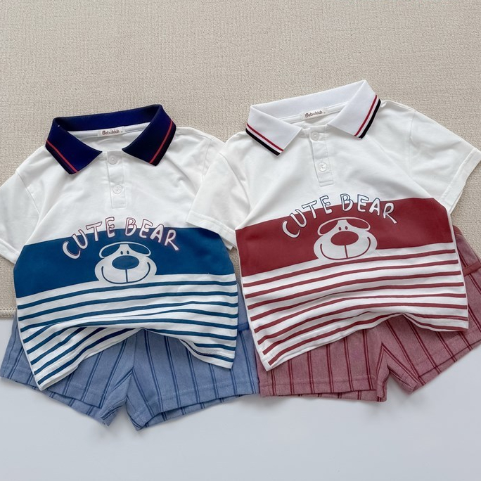 Set bộ polo cộc tay bé trai Miniumbaby in hình cute, bé đi học đi chơi, chất cotton mềm mịn SB2052