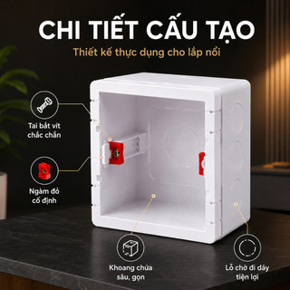 Hộp Đế Công Tắc Ổ Cắm 86/118, Hộp Đế Nổi Âm Tường, Nhựa ABS Chống Cháy, Dễ Lắp Đặt, Chắc Chắn An Toàn