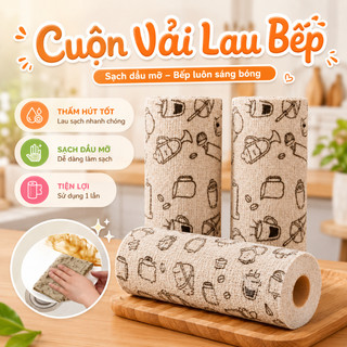 Cuộn Khăn Vải Lau Bếp Đa Năng Siêu Thấm Hút, Khăn Lau Bếp Thấm Hút Dầu Mỡ, Tái Sử Dụng Tiện Lợi