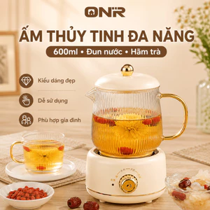 Ấm Đun Nước Đa Năng 600ML, 3 Mức Nhiệt, Borosilicate, Pha Trà & Hầm Tổ Yến, Quà Tặng