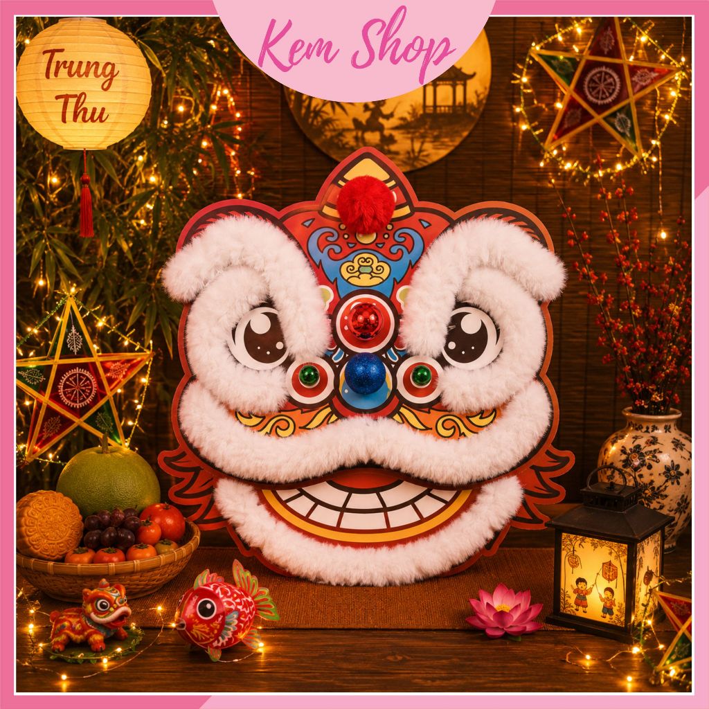 Mặt lân sư tử trang trí decor tết, đám cưới, trung thu - Kem Shop K126