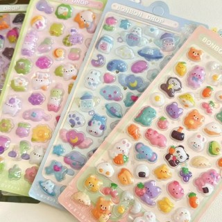 Sticker DIY Nổi 3D Cute Nhựa PVC có nhũ pha lê nước lấp lánh phù hợp dán sổ nón bảo hiểm