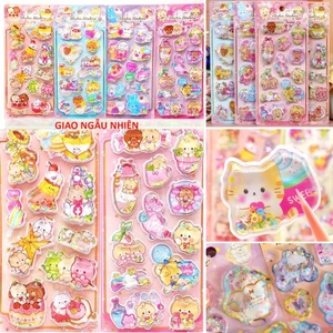 Sticker DIY Nổi 3D Cute Nhựa PVC có nhũ pha lê nước lấp lánh phù hợp dán sổ nón bảo hiểm