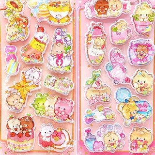 Sticker DIY Nổi 3D Cute Nhựa PVC có nhũ pha lê nước lấp lánh phù hợp dán sổ nón bảo hiểm