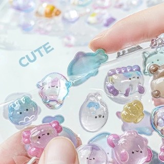 Sticker DIY Nổi 3D Cute Nhựa PVC có nhũ pha lê nước lấp lánh phù hợp dán sổ nón bảo hiểm
