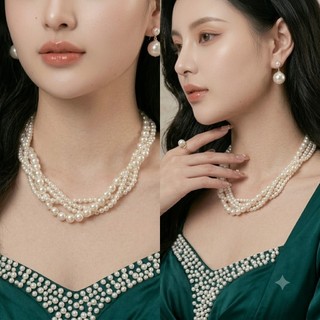 [ DAISYN ] N405 vòng cổ hạt Trai, dây chuyền hạt ngọc nhân tạo đá dây chuyền choker 4 dây đan xoắn hạt nhiều kích cỡ
