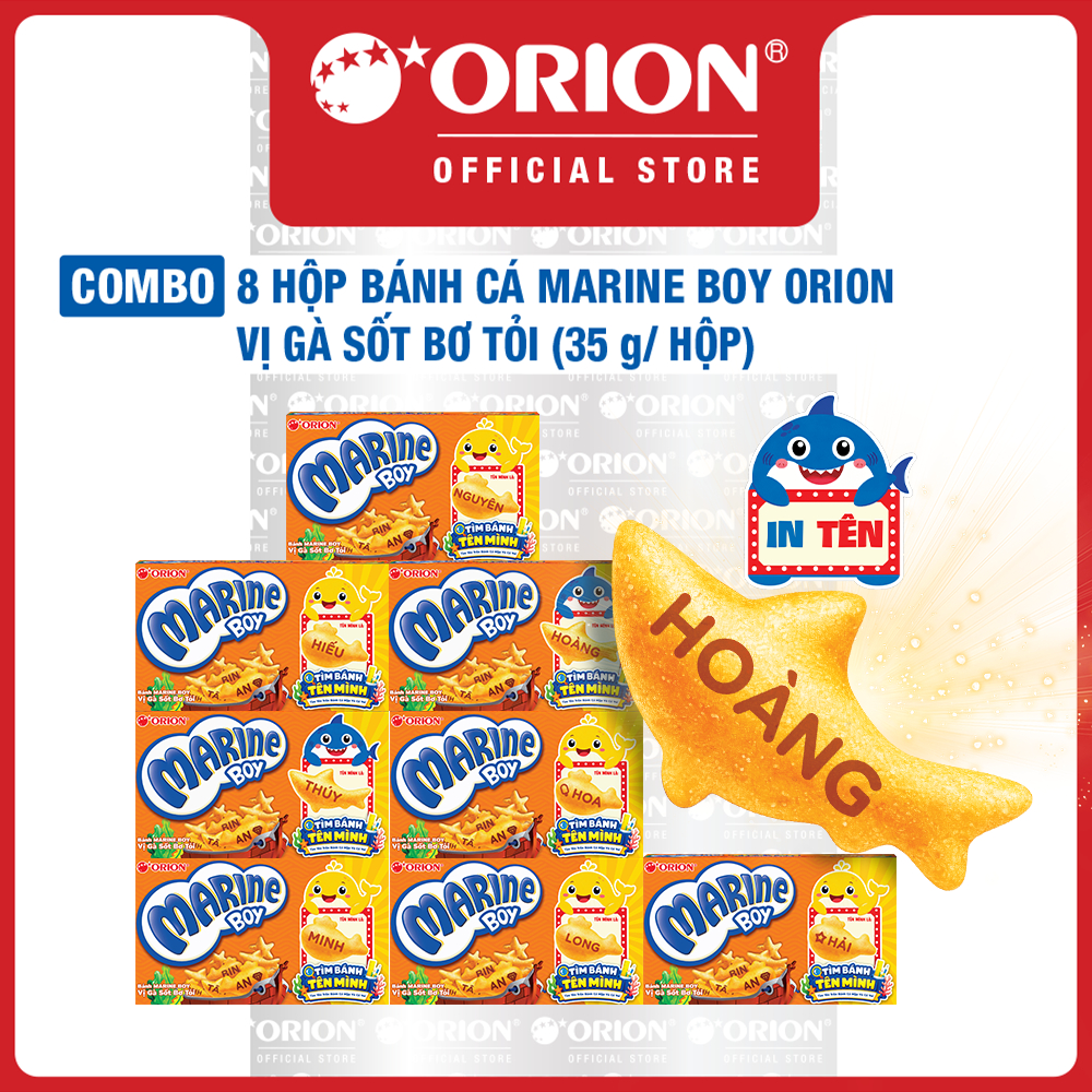 Combo 8 Hộp bánh Cá Marine Boy Orion Vị Gà Bơ Sốt Tỏi (35g/Hộp)