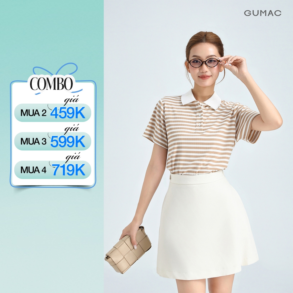 Áo Polo Nữ GUMAC Áo Thun Có Cổ Kẻ Sọc Ngang Chất Thun Gân Co Giãn Tay Ngắn Thể Thao Trẻ Trung LPLF1103 - 6109