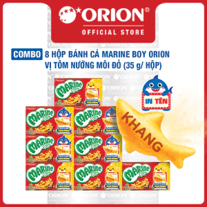 Combo 8 Hộp bánh Cá Marine Boy Orion vị Tôm Nướng Môi Đỏ 35g/hộp
