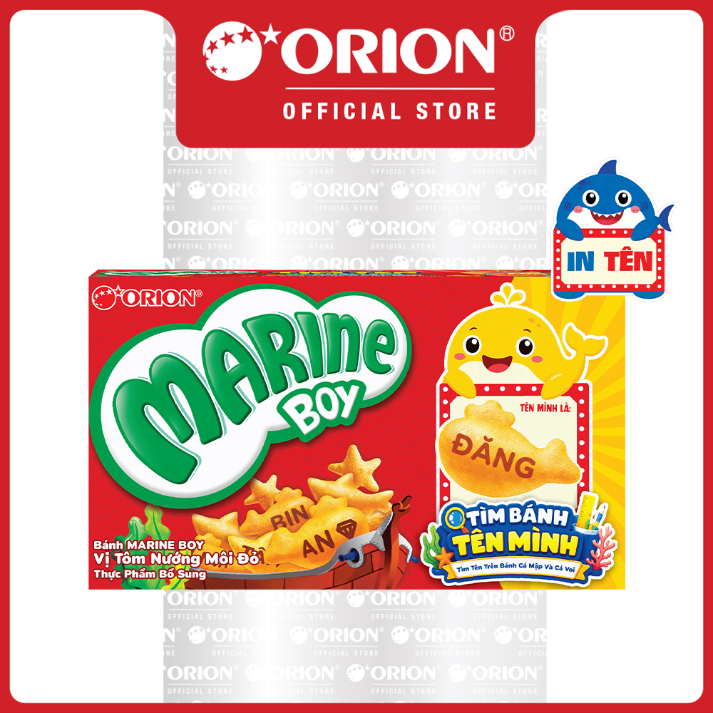 Combo 8 Hộp bánh Cá Marine Boy Orion vị Tôm Nướng Môi Đỏ 35g/hộp