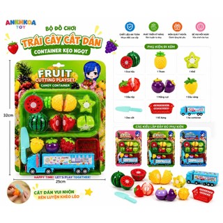 Bộ Đồ Chơi Trái Cây Cắt Dán Kèm Xe Container & Rổ Đựng – Fruit Cutting Playset 10 Chi Tiết