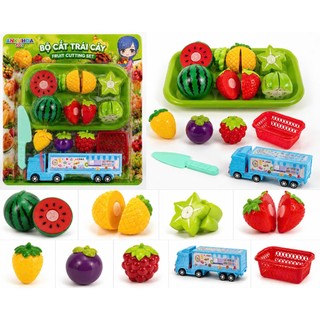 Bộ Đồ Chơi Trái Cây Cắt Dán Kèm Xe Container & Rổ Đựng – Fruit Cutting Playset 10 Chi Tiết