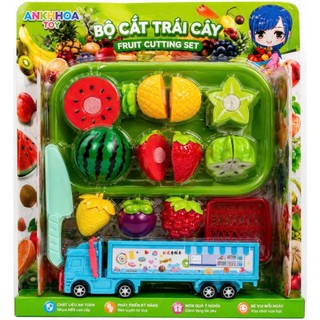 Bộ Đồ Chơi Trái Cây Cắt Dán Kèm Xe Container & Rổ Đựng – Fruit Cutting Playset 10 Chi Tiết