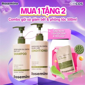 A03_ (KÈM QUÀ) [DEAL BỘ BE 500ML] Combo Gội Xả Giảm Bết & Phồng Tóc Rosemine 500ml + 1 Gói Gội 300ml & 1 Bộ Lược