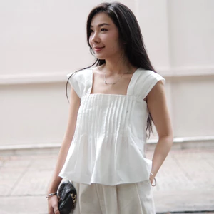 Áo Babydoll Kiểu Nữ Cổ Vuông Ngực Xếp Ly Dáng Suông Thanh Lịch Phong Cách Hàn Quốc Kimee - KA935