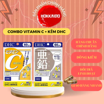 Combo 60 Ngày Gồm Viên Uống Vitamin C DHC Gói 120 Viên & Kẽm DHC Gói 60 Viên Nhật Bản Chính Hãng