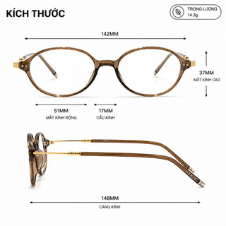 Kính Cận Dáng Oval Nữ Y2k01 Eye Plus Kính Nhựa Tròn Chuôi Kim Loại Bọc Nhựa Kiểu Dáng Thời Trang