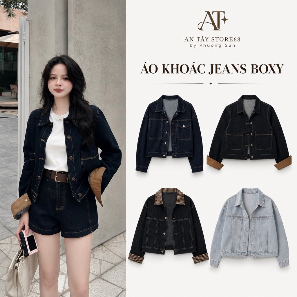 Áo Khoác Jean Nữ Form Hàn Xanh Denim Dáng Lỡ AN TÂY #J8037 #J8039 – Áo Denim Form Đẹp Dễ Phối