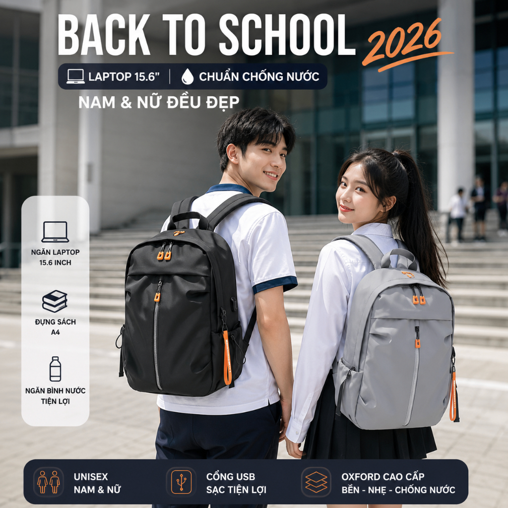 Balo Laptop Nam Nữ Đi Học Chống Nước Đựng Laptop 15.6 Inch Cho Sinh Viên Đi Làm Nhiều Ngăn Hadi travel B26