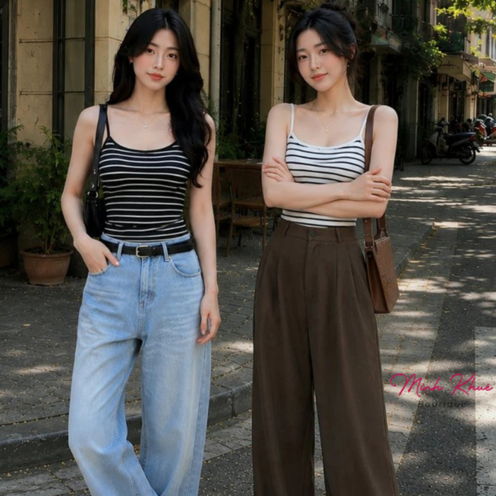 [Mở Bán] Áo Thun Nữ Hai Dây Mảnh Sọc Ngang Thun Borip Lụa DD19 2d Ôm Body Mềm Mịn Co Giãn Minh Khuê Boutique