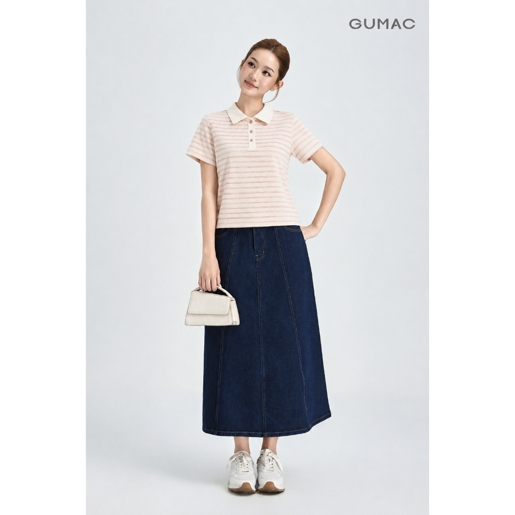 Áo Polo Nữ GMORNING Form Suông Chất Thun Gân Sọc Mát Phối Lá Cổ Nhọn Tay Ngắn Cài Nút Cùng Màu Trẻ Trung YAPG07024