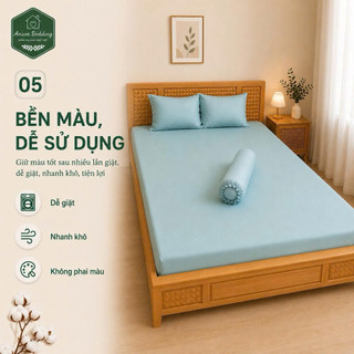 Bộ Ga Gối Thun Hàn Quốc 4 Món Aniva Bedding | Ga Chun Ôm Co Giãn 4 Chiều Mềm Mại Thoáng Mát + 1 Vỏ Gối Ôm Khóa Kéo