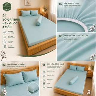 Bộ Ga Gối Thun Hàn Quốc 4 Món Aniva Bedding | Ga Chun Ôm Co Giãn 4 Chiều Mềm Mại Thoáng Mát + 1 Vỏ Gối Ôm Khóa Kéo