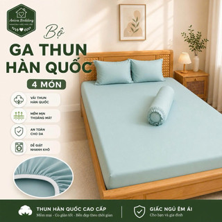 Bộ Ga Gối Thun Hàn Quốc 4 Món Aniva Bedding | Ga Chun Ôm Co Giãn 4 Chiều Mềm Mại Thoáng Mát + 1 Vỏ Gối Ôm Khóa Kéo