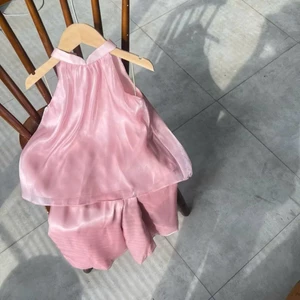 Set đồ bé gái Trung Thu áoCổ Yếm kèm Quần Dài Tơ Lụa Cao Cấp cho mẹ và bé