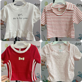 ( NHIỀU MẪU SIZE 1-8 ) ÁO THUN TAY NGẮN PHỐI DÂY KIỂU HÌNH IN NƠ CÁ TÍNH CHO BÉ GÁI | AnhMy Baby