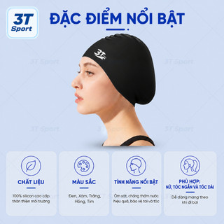 Mũ bơi silicone giọt nước 3T Wave đàn hồi cao cấp kháng clo dễ đội co dã tốt dành cho nam nữ NB3T04