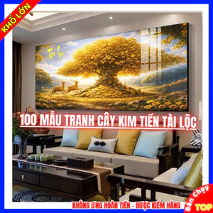 Tranh Treo Phòng Khách Cây Kim Tiền Tài Lộc Phong Thuỷ Tráng Gương Cao Cấp Đã Bo Khung - Quà Tặng Tân Gia