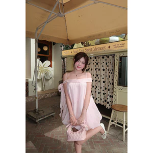 Váy tơ nhũ dáng bí trễ vai buộc nơ Celina dress