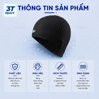 Nón bơi silicon cao cấp 3D 3T Wave chống nước chống trượt mềm mại co giãn thoải mái NB3T03